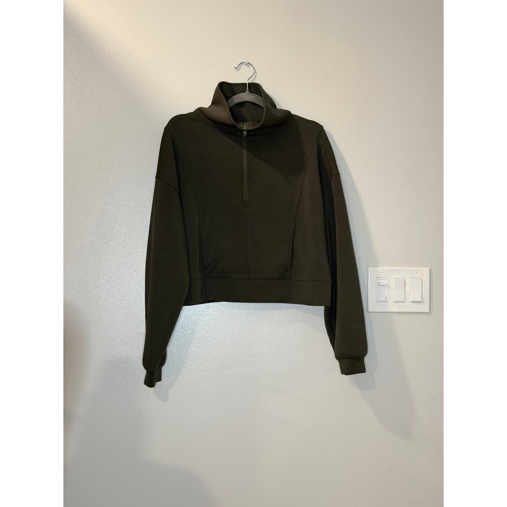 Nuuds Women Quarter Zip Cropped Sweatshirt Olive Modal Blend Size M Cozy Lounge